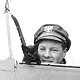 Sinbad and Fred Christensen in Spitfire cockpit - click to enlarge