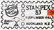 Auckland, New Zealand, 3.9.1983 - there was a different cat postmark for each day of Stampex 83