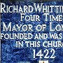 Plaque at the church of St Michael Paternoster Royal, City of London, noting its founding by Richard Whittington and his burial there
