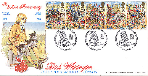Postal cover showing Dick Whittington and the cat